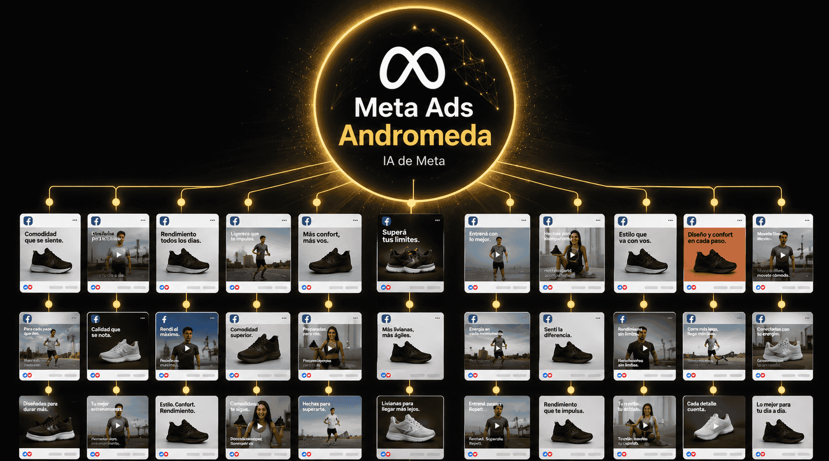 Campaña de Meta Ads alimentada con cientos de creatividades