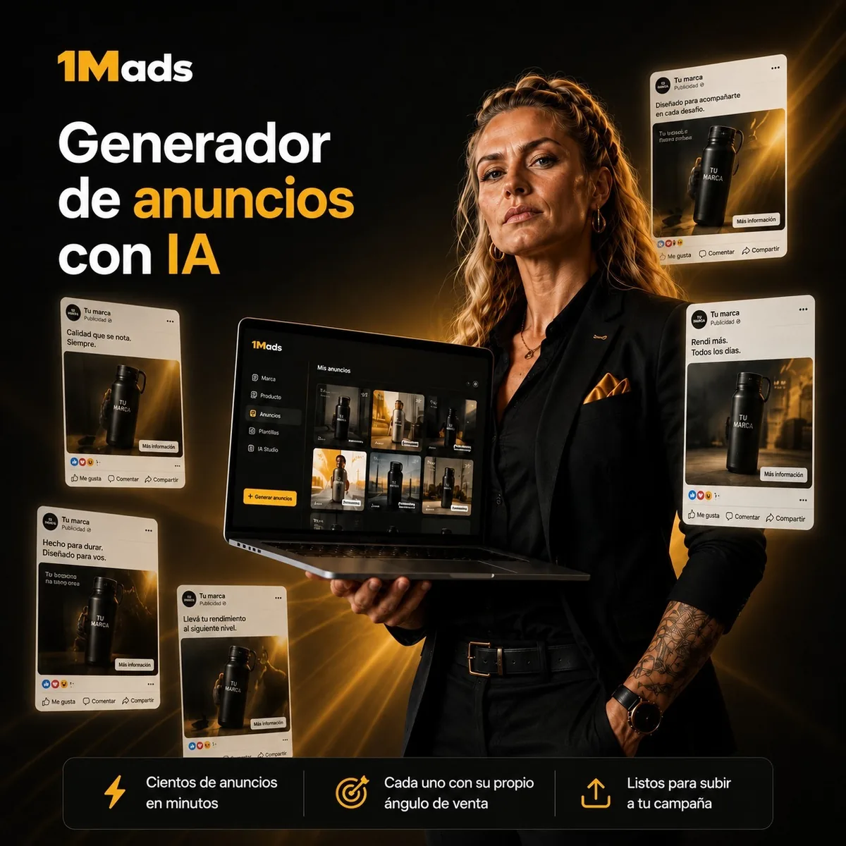 La plataforma 1M ads generando decenas de anuncios a partir de un solo producto